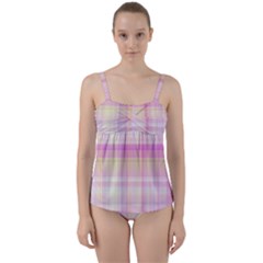 Pink Madras Plaid Twist Front Tankini Set by SpinnyChairDesigns