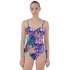 Purple Tropical Pattern Sweetheart Tankini Set by designsbymallika