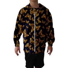 Black Gold Butterfly Print Kids  Hooded Windbreaker by SpinnyChairDesigns