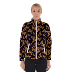 Black Gold Butterfly Print Winter Jacket by SpinnyChairDesigns