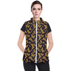 Black Gold Butterfly Print Women s Puffer Vest by SpinnyChairDesigns
