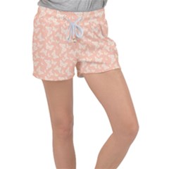 Peaches And Cream Butterfly Print Velour Lounge Shorts by SpinnyChairDesigns