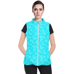 Aqua Blue Butterfly Print Women s Puffer Vest by SpinnyChairDesigns