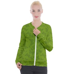 Avocado Green Butterfly Print Casual Zip Up Jacket by SpinnyChairDesigns