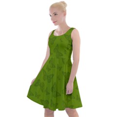 Avocado Green Butterfly Print Knee Length Skater Dress by SpinnyChairDesigns