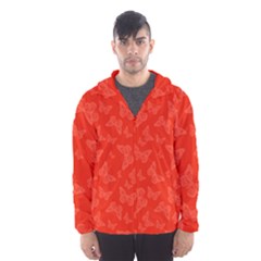 Vermilion Red Butterfly Print Men s Hooded Windbreaker by SpinnyChairDesigns