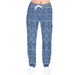 Boho Denim Blue Women Velvet Drawstring Pants by SpinnyChairDesigns