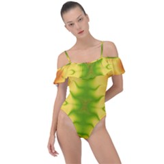Lemon Lime Tie Dye Frill Detail One Piece Swimsuit by SpinnyChairDesigns