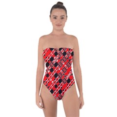 Abstract Red Black Checkered Tie Back One Piece Swimsuit by SpinnyChairDesigns