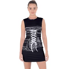 6-white-line-black-background-classic-car-original-handmade-drawing-pablo-franchi Lace Up Front Bodycon Dress by blackdaisy