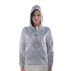 Ash Grey White Swirls Women s Hooded Windbreaker by SpinnyChairDesigns