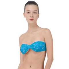 Aqua Blue Floral Print Classic Bandeau Bikini Top  by SpinnyChairDesigns
