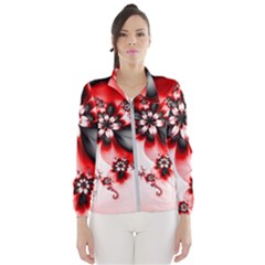 Abstract Red Black Floral Print Women s Windbreaker by SpinnyChairDesigns