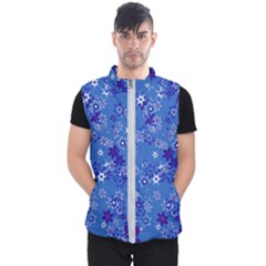 Cornflower Blue Floral Print Men s Puffer Vest by SpinnyChairDesigns