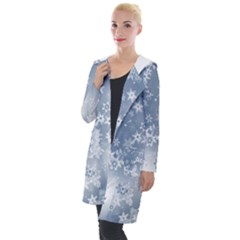 Faded Blue White Floral Print Hooded Pocket Cardigan by SpinnyChairDesigns