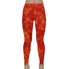 Orange Red Floral Print Classic Yoga Leggings by SpinnyChairDesigns
