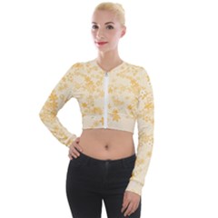 Yellow Flowers Floral Print Long Sleeve Cropped Velvet Jacket by SpinnyChairDesigns