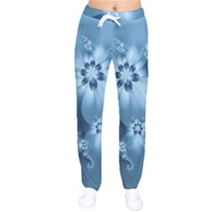 Steel Blue Flowers Women Velvet Drawstring Pants by SpinnyChairDesigns