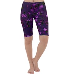 Purple Flowers Cropped Leggings  by SpinnyChairDesigns