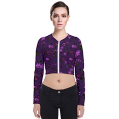 Purple Flowers Long Sleeve Zip Up Bomber Jacket by SpinnyChairDesigns