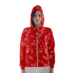 Red And White Flowers Women s Hooded Windbreaker by SpinnyChairDesigns