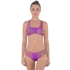 Boho Fuchsia Floral Print  Criss Cross Bikini Set by SpinnyChairDesigns