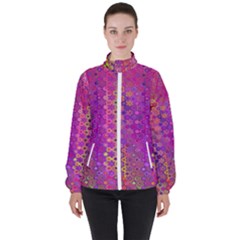 Boho Fuchsia Floral Print  Women s High Neck Windbreaker