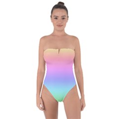 Pastel Rainbow Ombre Gradient Tie Back One Piece Swimsuit by SpinnyChairDesigns