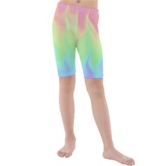 Pastel Rainbow Flame Ombre Kids  Mid Length Swim Shorts by SpinnyChairDesigns