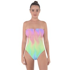 Pastel Rainbow Flame Ombre Tie Back One Piece Swimsuit by SpinnyChairDesigns