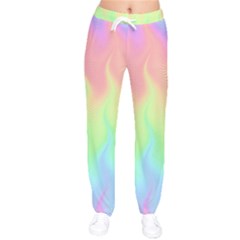 Pastel Rainbow Flame Ombre Women Velvet Drawstring Pants by SpinnyChairDesigns