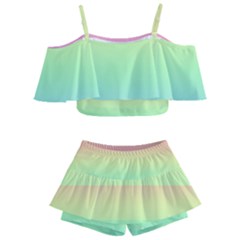 Pastel Rainbow Ombre Kids  Off Shoulder Skirt Bikini by SpinnyChairDesigns