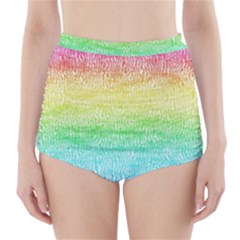 Rainbow Ombre Texture High-waisted Bikini Bottoms by SpinnyChairDesigns