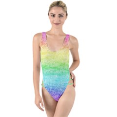 Rainbow Ombre Texture High Leg Strappy Swimsuit by SpinnyChairDesigns