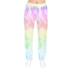 Pastel Rainbow Tie Dye Women Velvet Drawstring Pants by SpinnyChairDesigns