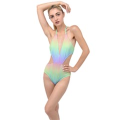 Pastel Rainbow Gradient Plunging Cut Out Swimsuit by SpinnyChairDesigns