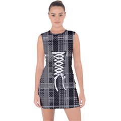 Black Punk Plaid Lace Up Front Bodycon Dress by SpinnyChairDesigns
