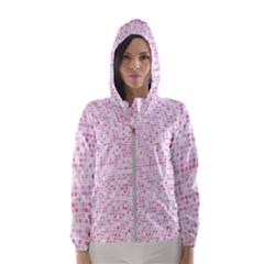 Pink And White Checkered Women s Hooded Windbreaker by SpinnyChairDesigns