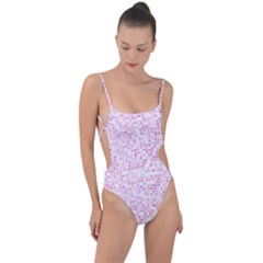 Pink And White Checkered Tie Strap One Piece Swimsuit by SpinnyChairDesigns