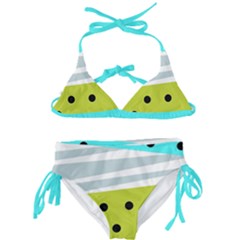 Mixed Polka Dots And Lines Pattern, Blue, Yellow, Silver, White Colors Kids  Classic Bikini Set by Casemiro