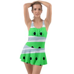 Dots And Lines, Mixed Shapes Pattern, Colorful Abstract Design Ruffle Top Dress Swimsuit by Casemiro