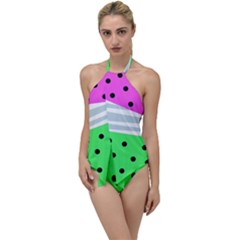 Dots And Lines, Mixed Shapes Pattern, Colorful Abstract Design Go With The Flow One Piece Swimsuit by Casemiro