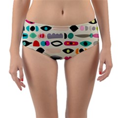 Scandinavian Folk Art Eye Spy Reversible Mid-waist Bikini Bottoms by andStretch