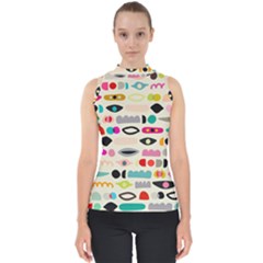 Scandinavian Folk Art Eye Spy Mock Neck Shell Top by andStretch