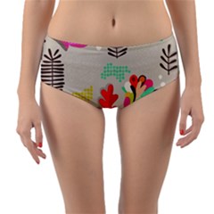 Scandinavian Foliage Fun Reversible Mid-waist Bikini Bottoms by andStretch