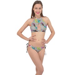 Scandinavian Birds Feather Weather Cross Front Halter Bikini Set by andStretch