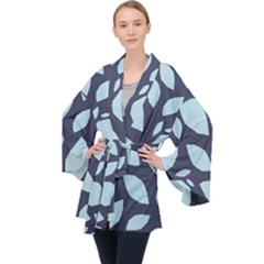 Orchard Fruits In Blue Long Sleeve Velvet Kimono  by andStretch