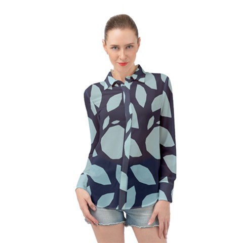 Orchard Fruits In Blue Long Sleeve Chiffon Shirt by andStretch