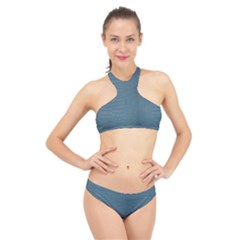 Turquoise Alligator Skin High Neck Bikini Set by LoolyElzayat