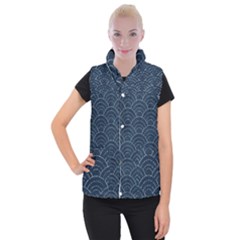 Blue Sashiko Pattern Women s Button Up Vest by goljakoff